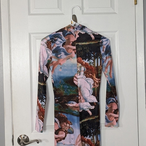 Renaissance Jumpsuit Cherub Print Mock Neck Long Sleeve Body‎ Art Style Size S - Picture 5 of 9